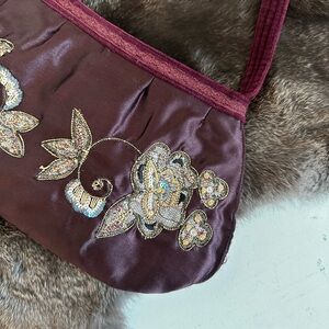 Vintage Embroidered Floral Burgundy Mini Shoulder Bag